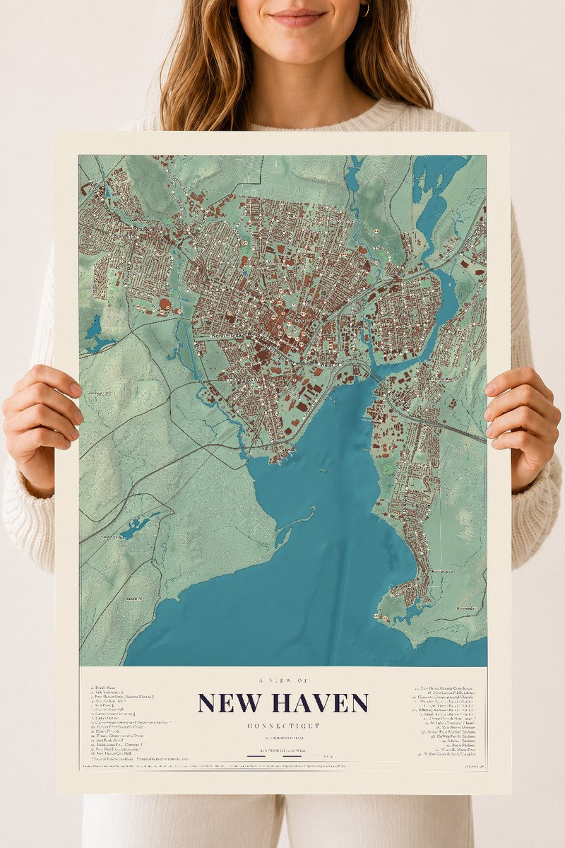 New Haven, Connecticut map print, 18" x 24", Archival Matte Print