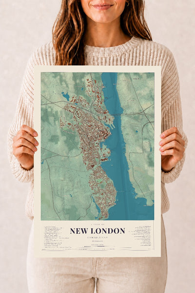 New London, Connecticut map print, 12" x 18", Archival Matte Print