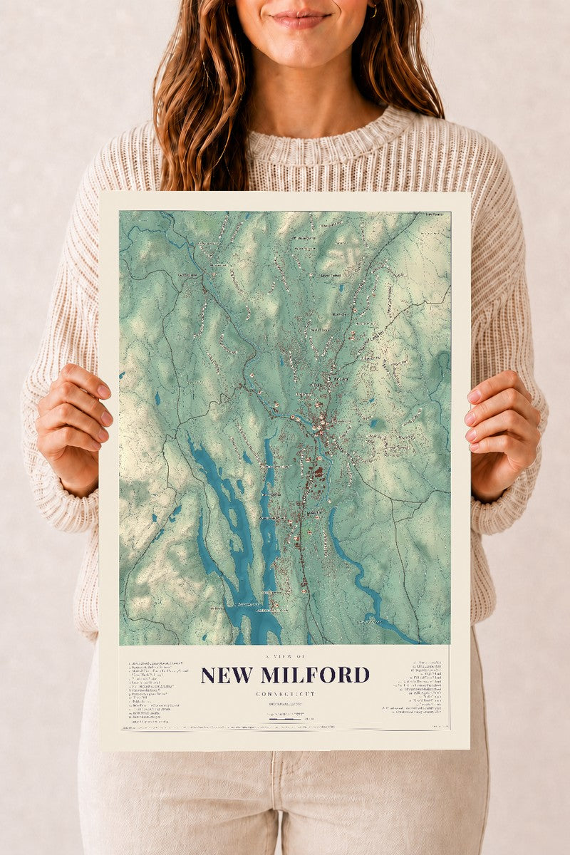 New Milford, Connecticut map print, 12" x 18", Archival Matte Print