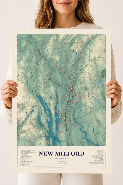 New Milford, Connecticut map print, 18" x 24", Archival Matte Print