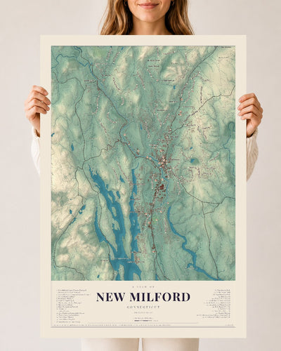 New Milford, Connecticut map print, 24" x 36", Archival Matte Print