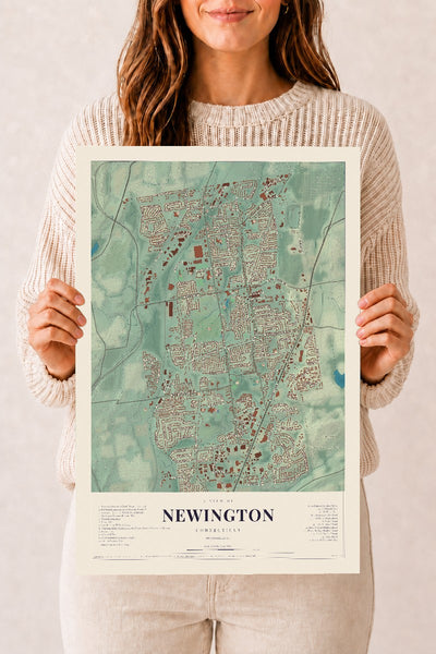 Newington, Connecticut map print, 12" x 18", Archival Matte Print