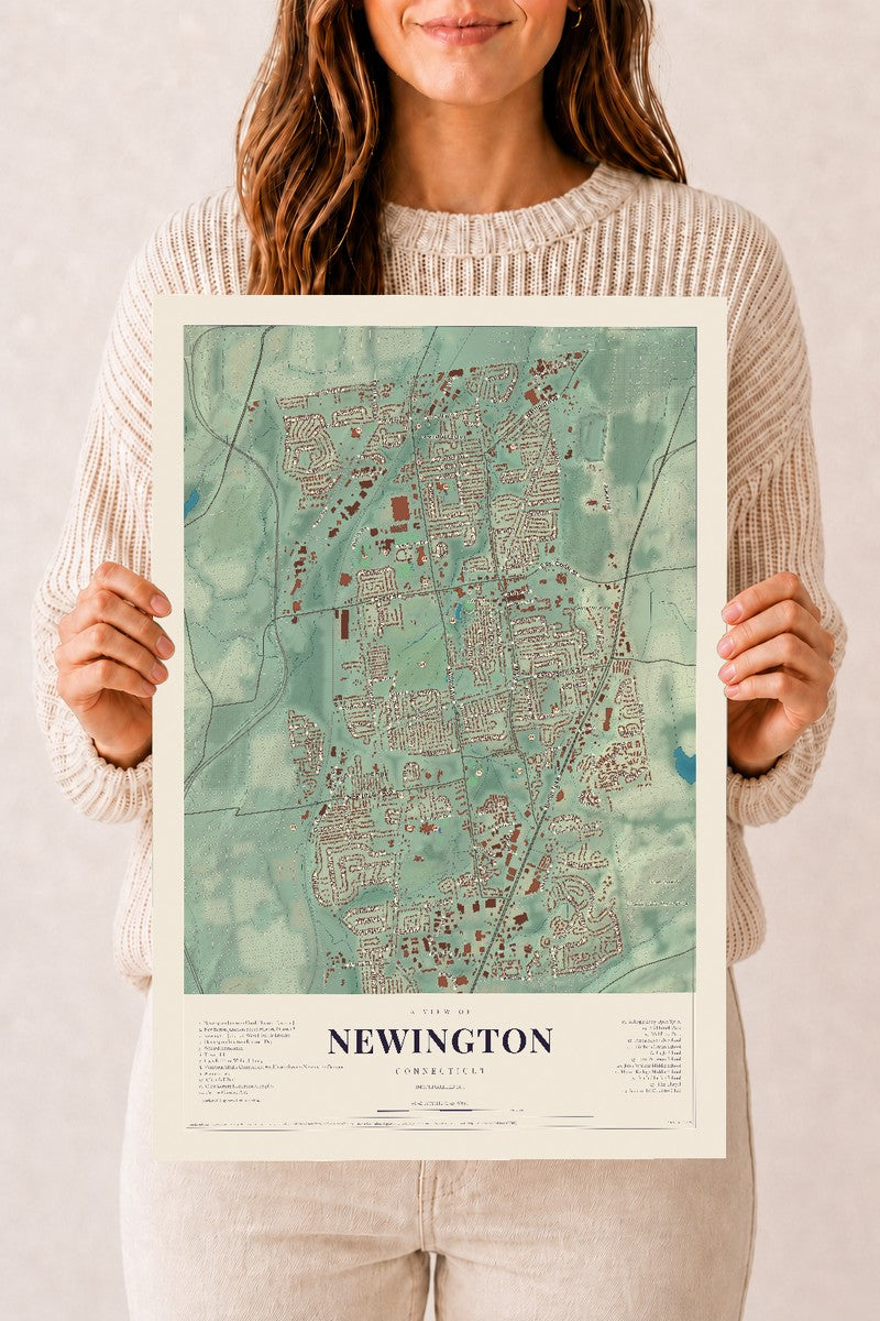 Newington, Connecticut map print, 12" x 18", Archival Matte Print
