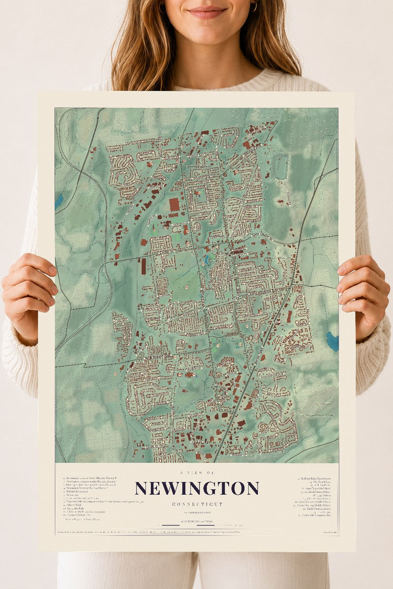 Newington, Connecticut map print, 18" x 24", Archival Matte Print