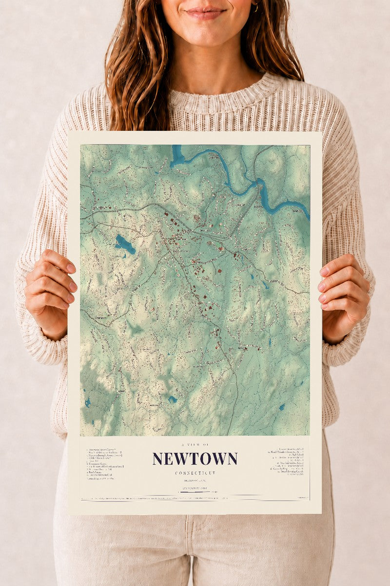 Newtown, Connecticut map print, 12" x 18", Archival Matte Print