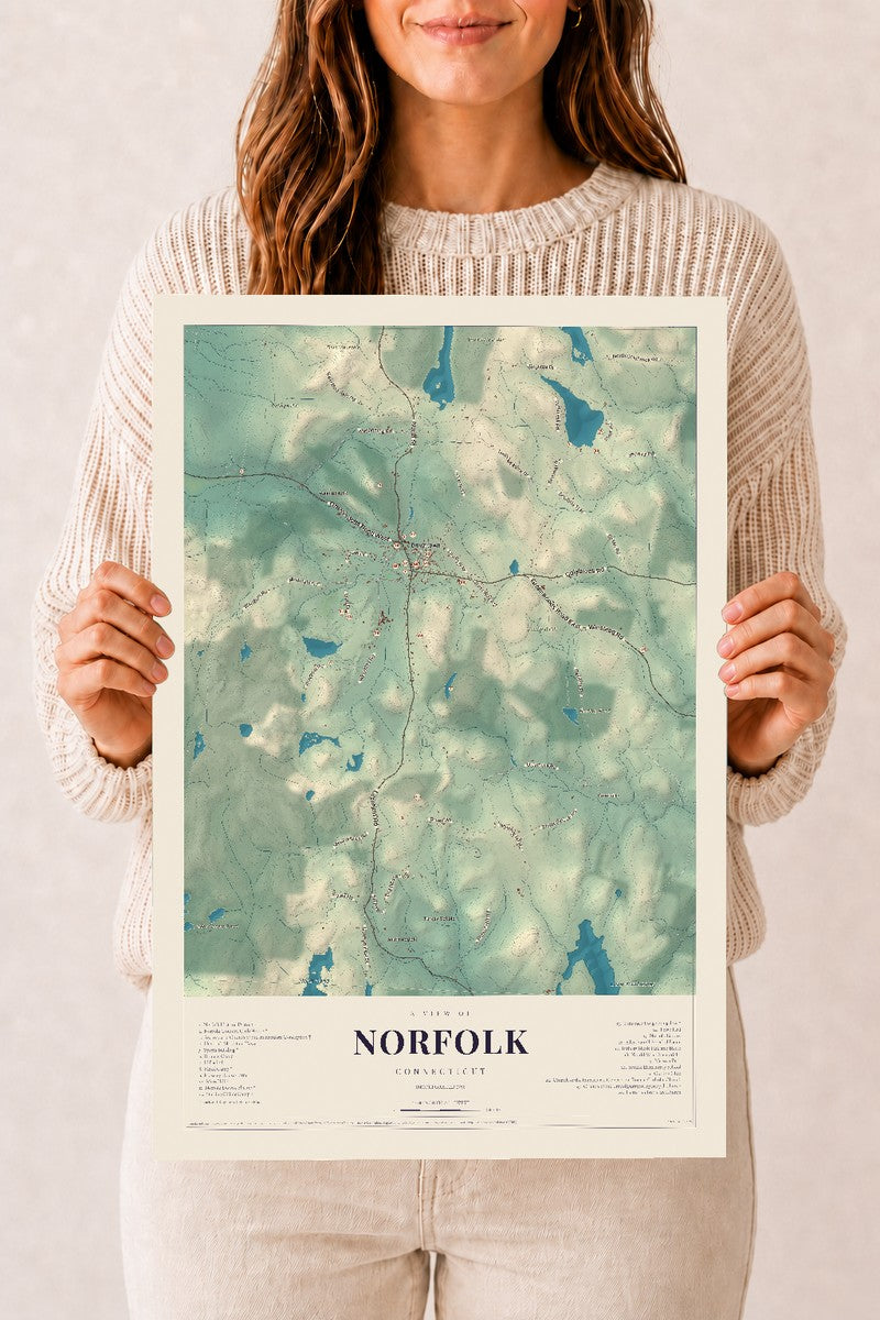 Norfolk, Connecticut map print, 12" x 18", Archival Matte Print