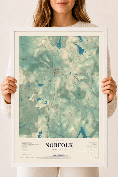 Norfolk, Connecticut map print, 18" x 24", W/ White Ayous Wood Frame
