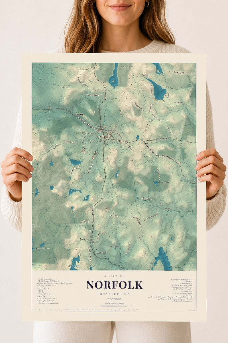 Norfolk, Connecticut map print, 18" x 24", Archival Matte Print
