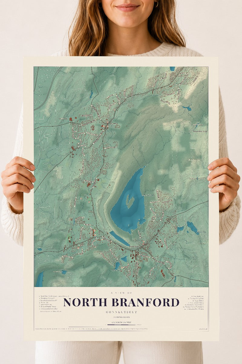 North Branford, Connecticut map print, 18" x 24", Archival Matte Print