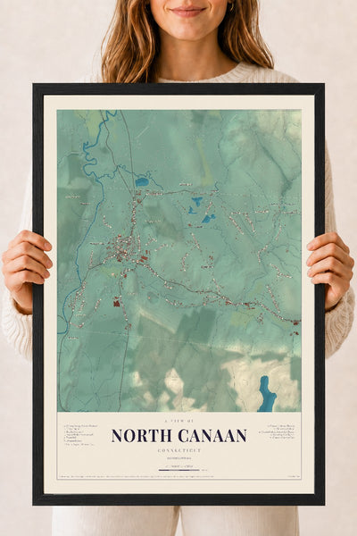 North Canaan, Connecticut map print, 18" x 24", W/ Black Ayous Wood Frame