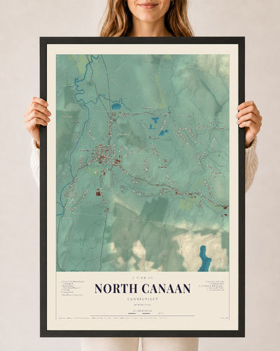 North Canaan, Connecticut map print, 24" x 36", W/ Black Ayous Wood Frame