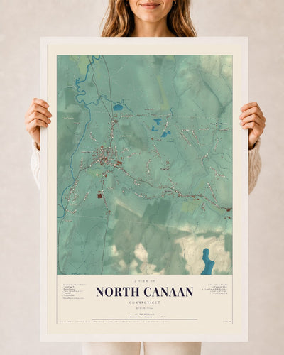 North Canaan, Connecticut map print, 24" x 36", W/ White Ayous Wood Frame