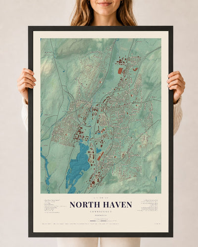 North Haven, Connecticut map print, 24" x 36", W/ Black Ayous Wood Frame