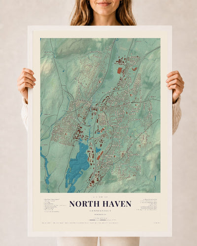 North Haven, Connecticut map print, 24" x 36", W/ White Ayous Wood Frame