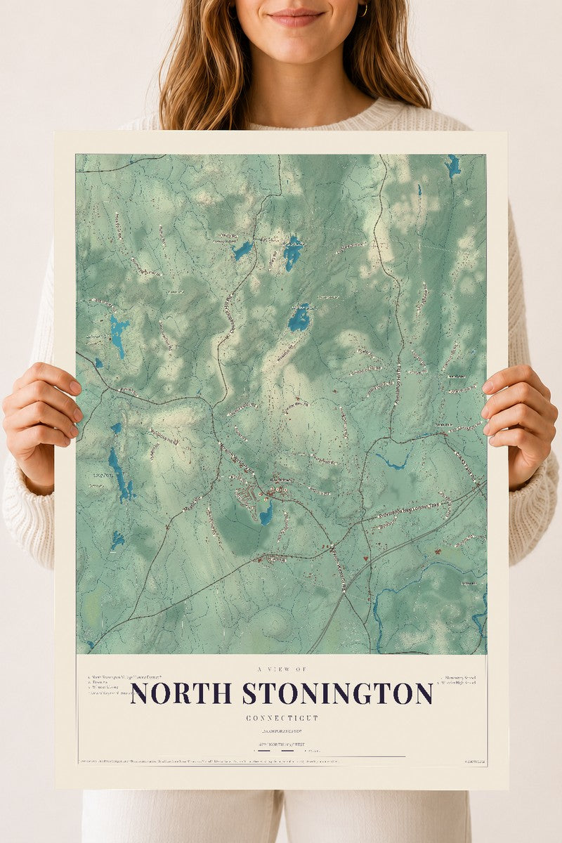 North Stonington, Connecticut map print, 18" x 24", Archival Matte Print
