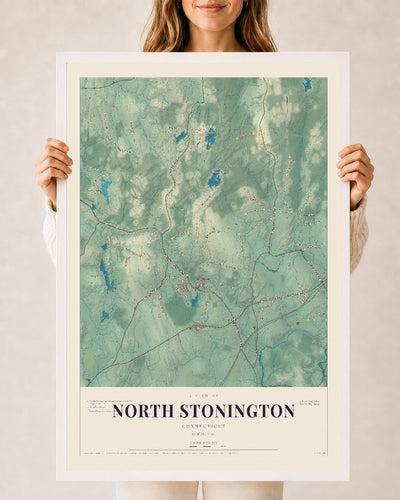 North Stonington, Connecticut map print, 24" x 36", W/ White Ayous Wood Frame