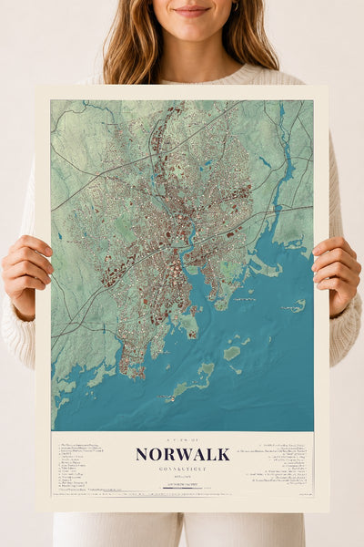 Norwalk, Connecticut map print, 18" x 24", Archival Matte Print