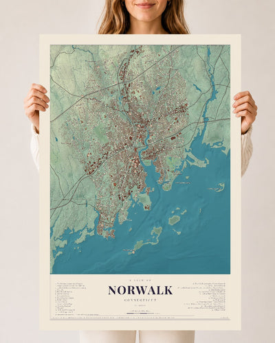 Norwalk, Connecticut map print, 24" x 36", Archival Matte Print