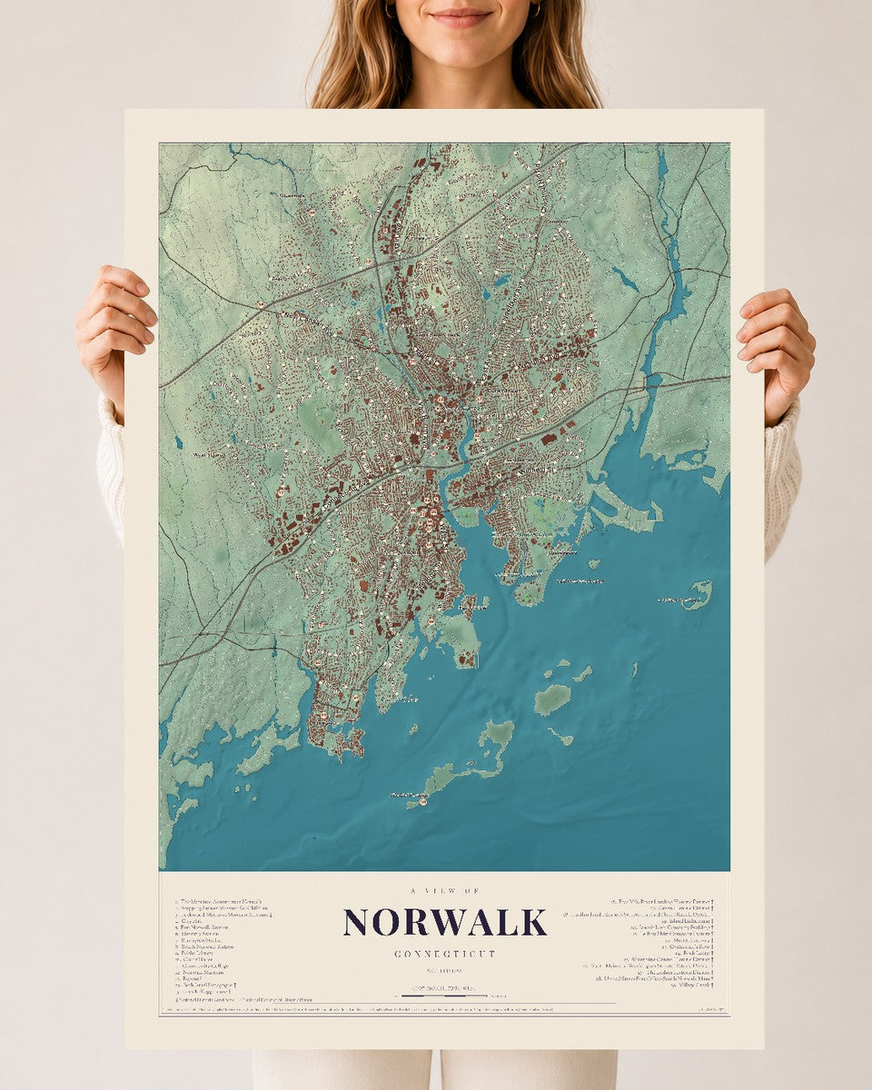 Norwalk, Connecticut map print, 24" x 36", Archival Matte Print
