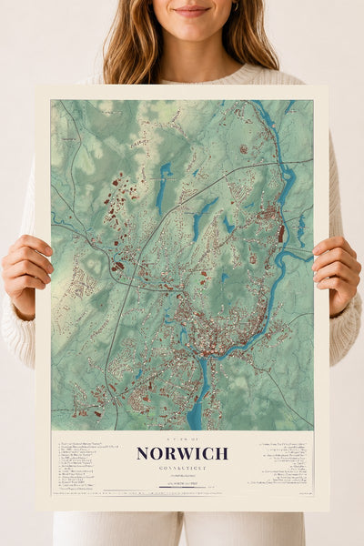 Norwich, Connecticut map print, 18" x 24", Archival Matte Print
