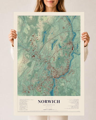 Norwich, Connecticut map print, 24" x 36", Archival Matte Print