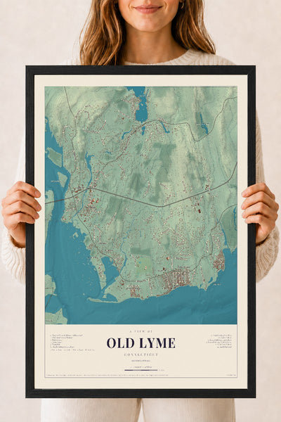 Old Lyme, Connecticut map print, 18" x 24", W/ Black Ayous Wood Frame