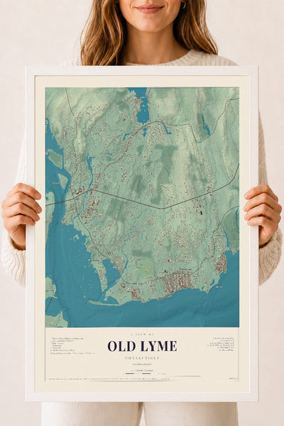 Old Lyme, Connecticut map print, 18" x 24", W/ White Ayous Wood Frame