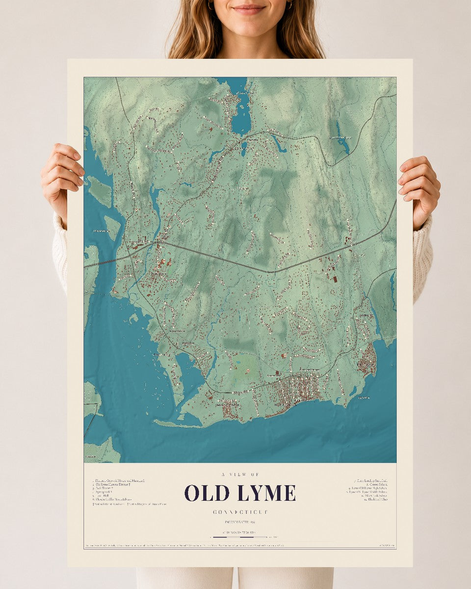 Old Lyme, Connecticut map print, 24" x 36", Archival Matte Print