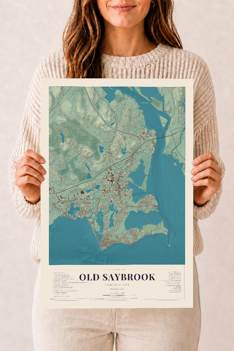Old Saybrook, Connecticut map print, 12" x 18", Archival Matte Print