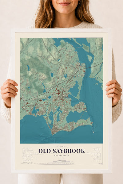 Old Saybrook, Connecticut map print, 18" x 24", W/ White Ayous Wood Frame