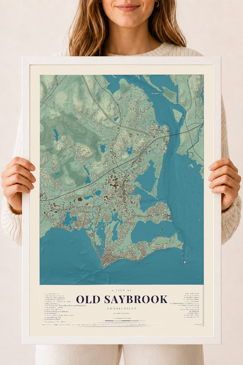 Old Saybrook, Connecticut map print, 18" x 24", W/ White Ayous Wood Frame