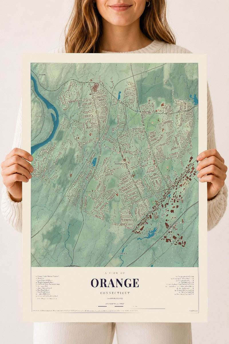 Orange, Connecticut map print, 18" x 24", Archival Matte Print