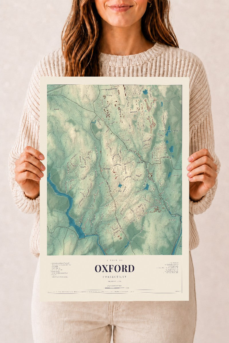 Oxford, Connecticut map print, 12" x 18", Archival Matte Print