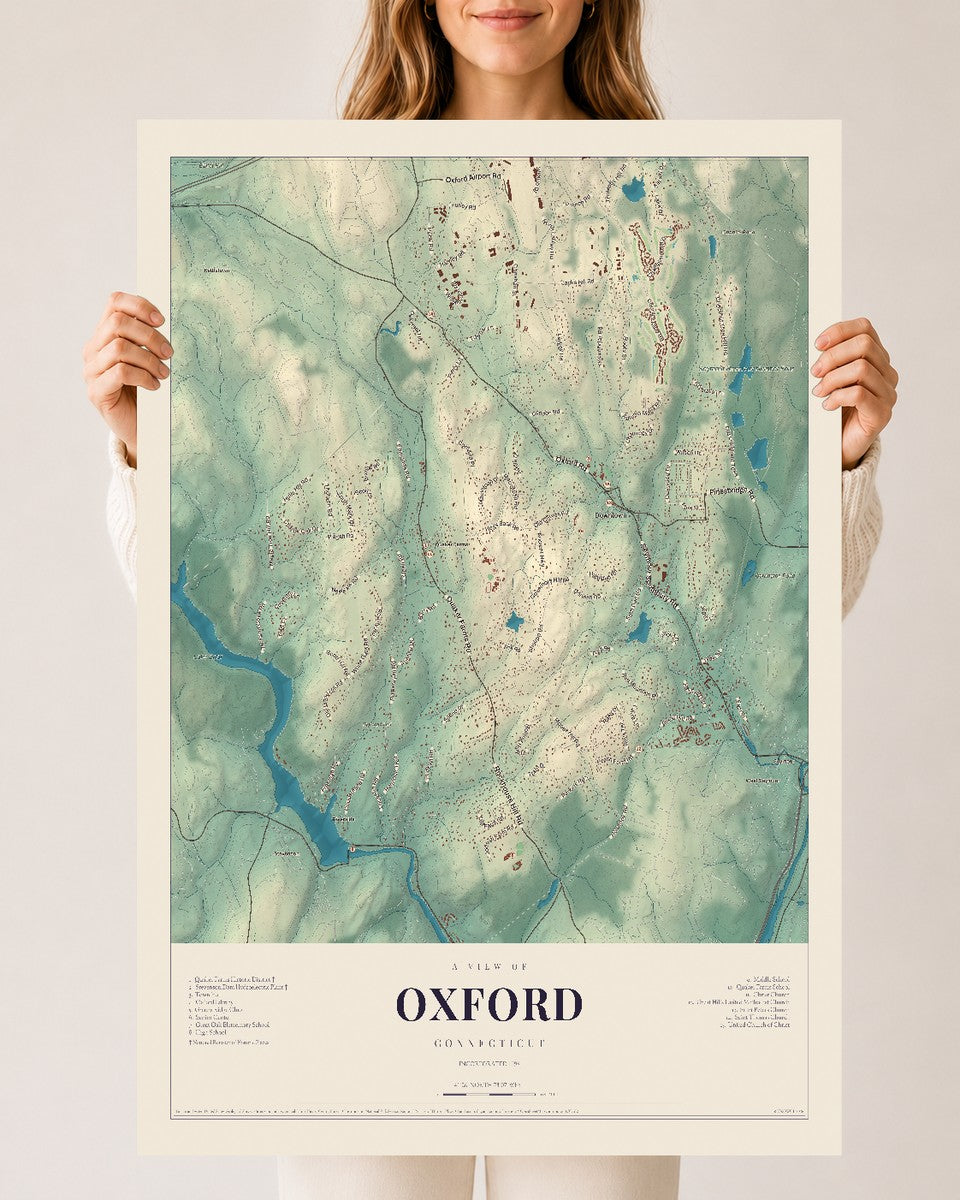 Oxford, Connecticut map print, 24" x 36", Archival Matte Print