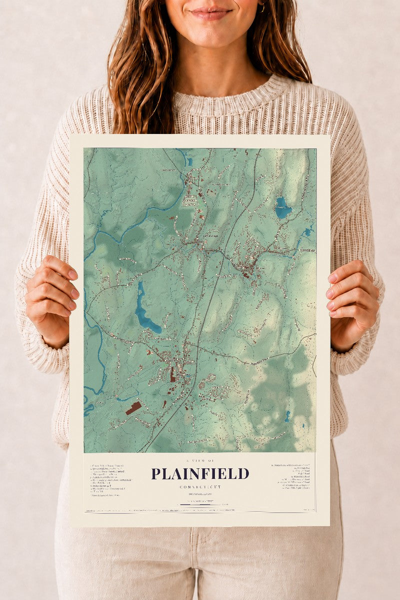 Plainfield, Connecticut map print, 12" x 18", Archival Matte Print