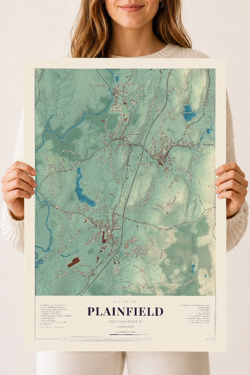 Plainfield, Connecticut map print, 18" x 24", Archival Matte Print