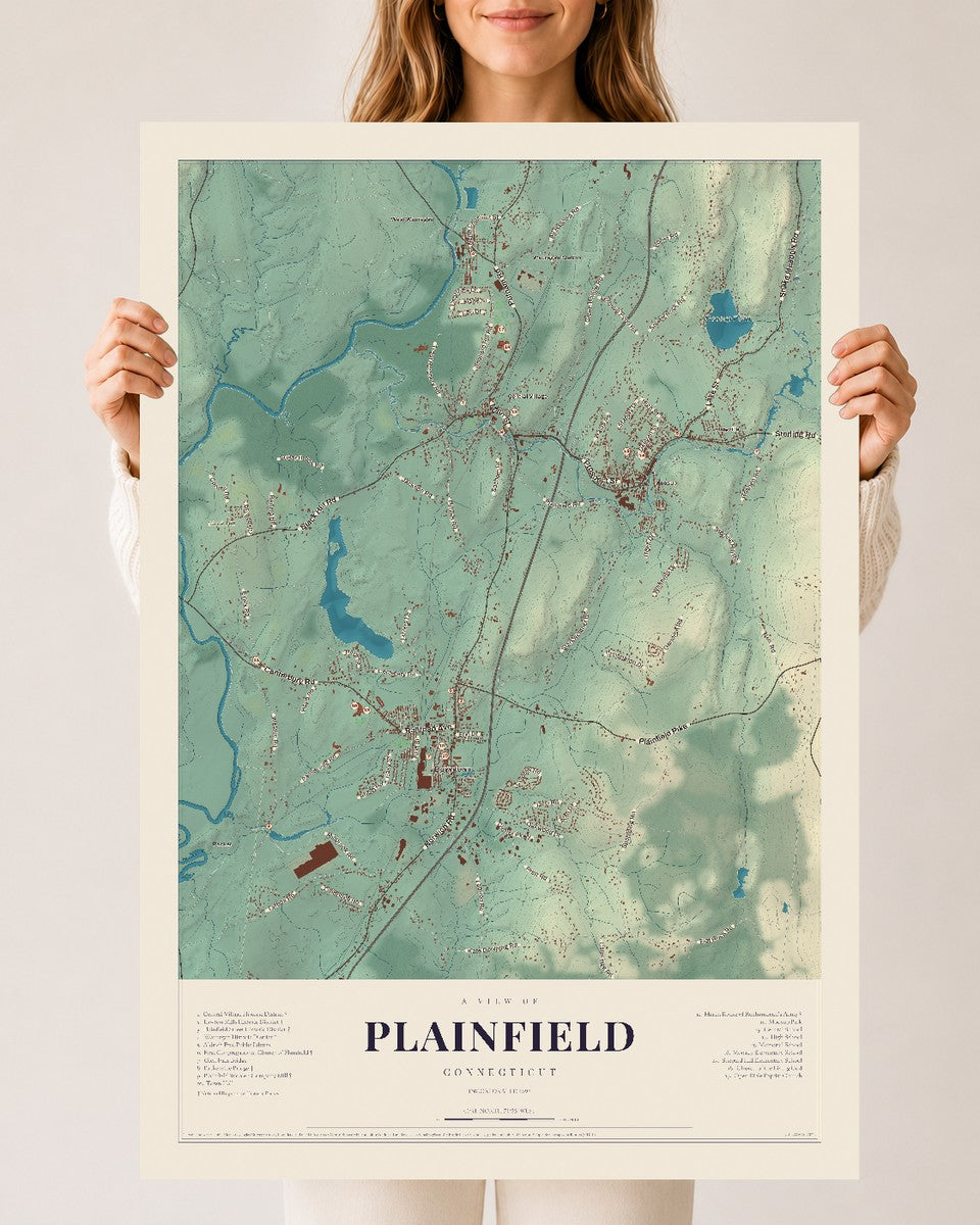 Plainfield, Connecticut map print, 24" x 36", Archival Matte Print