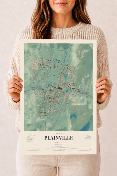 Plainville, Connecticut map print, 12" x 18", Archival Matte Print
