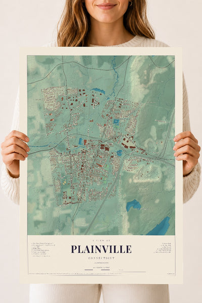 Plainville, Connecticut map print, 18" x 24", Archival Matte Print