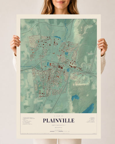 Plainville, Connecticut map print, 24" x 36", Archival Matte Print