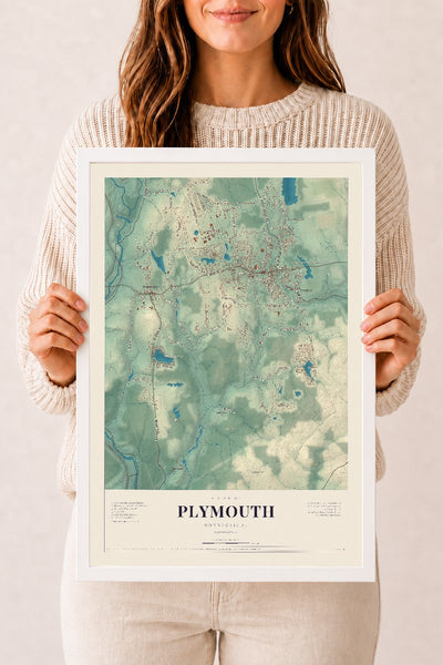 Plymouth, Connecticut map print, 12" x 18", W/ White Ayous Wood Frame