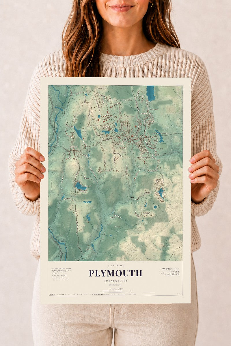 Plymouth, Connecticut map print, 12" x 18", Archival Matte Print
