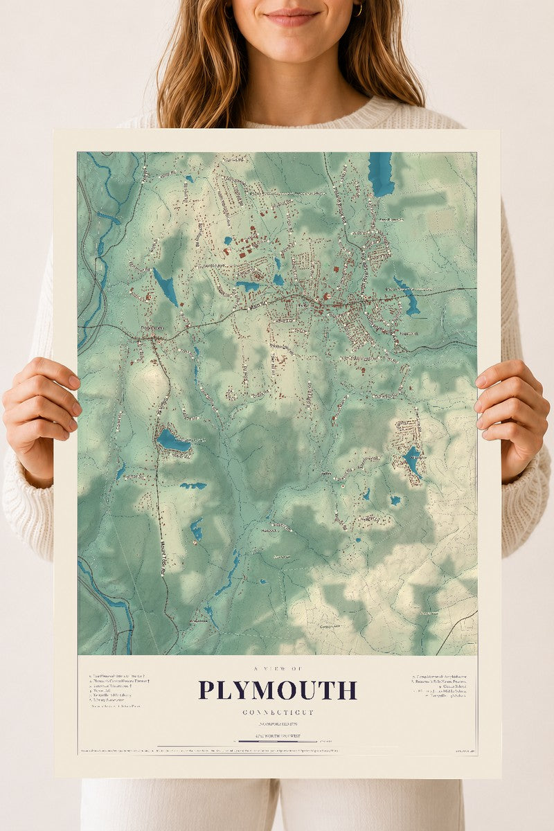 Plymouth, Connecticut map print, 18" x 24", Archival Matte Print