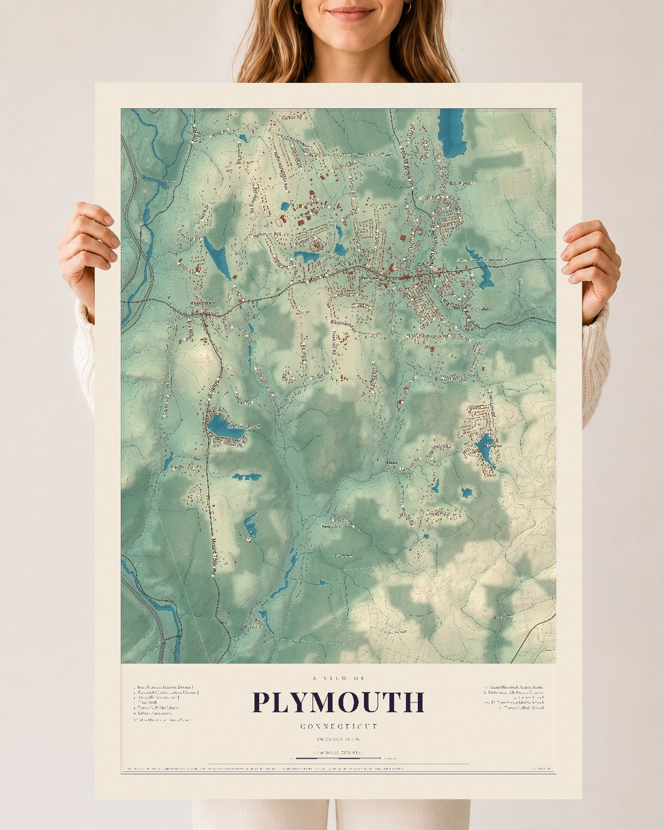 Plymouth, Connecticut map print, 24" x 36", Archival Matte Print