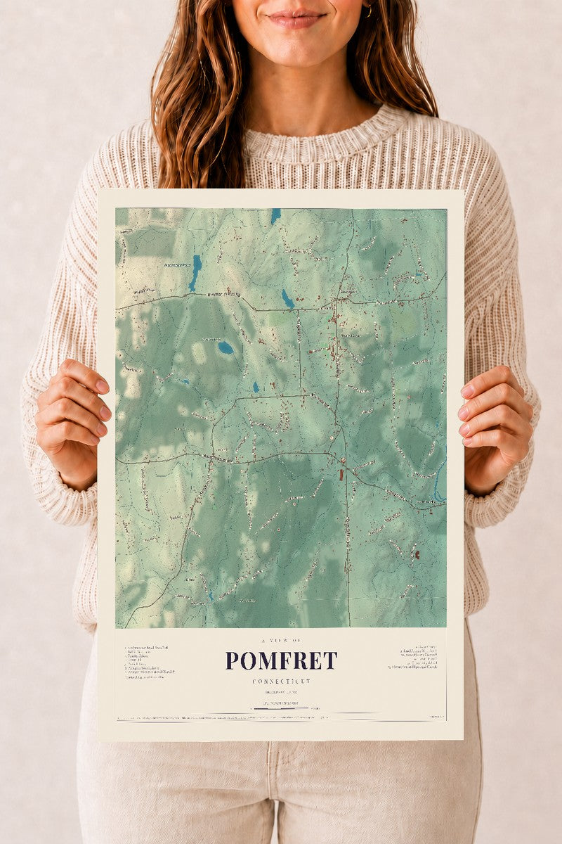 Pomfret, Connecticut map print, 12" x 18", Archival Matte Print