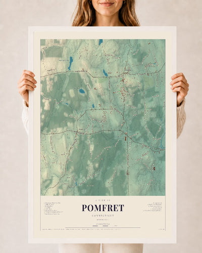 Pomfret, Connecticut map print, 24" x 36", W/ White Ayous Wood Frame