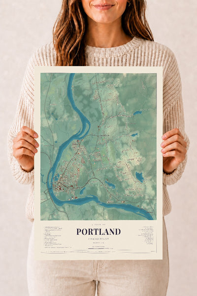 Portland, Connecticut map print, 12" x 18", Archival Matte Print