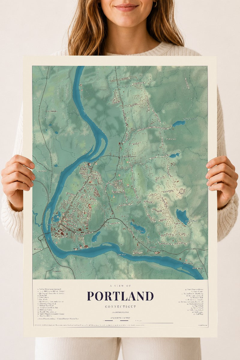 Portland, Connecticut map print, 18" x 24", Archival Matte Print