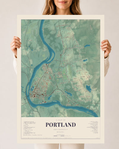Portland, Connecticut map print, 24" x 36", Archival Matte Print