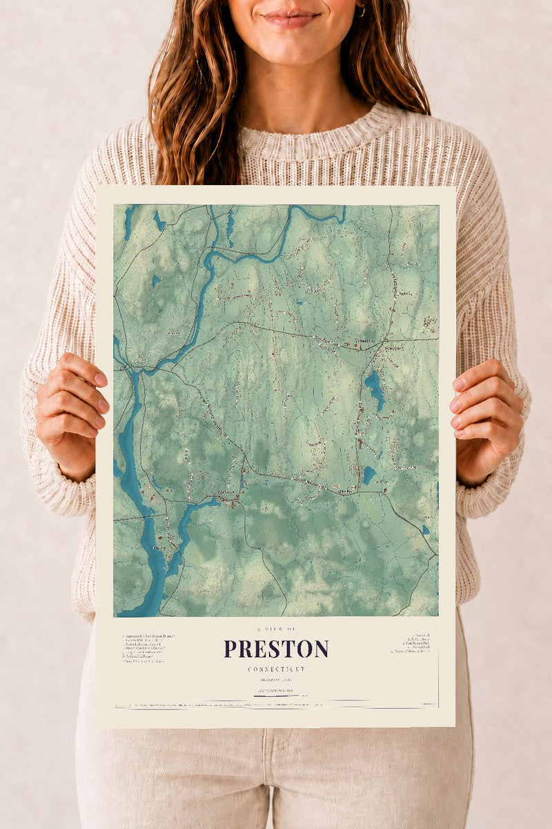 Preston, Connecticut map print, 12" x 18", Archival Matte Print
